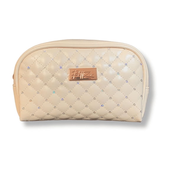 RittZi Cream Quilted Cosmetic Bag - Elegant Travel & Makeup Organizer