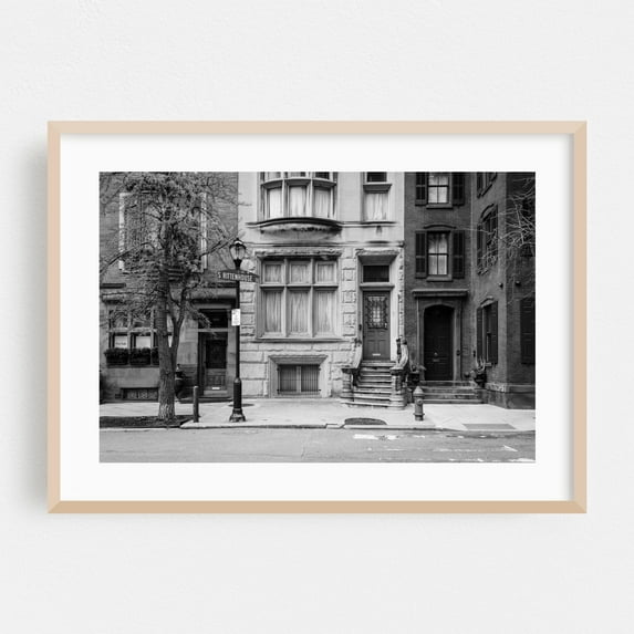 Rittenhouse Architectural 01 B&W - Philadelphia Pennsylvania Photography Black and White Architecture City Street Photography Vintage Cityscape Oak Framed Wall Art Print 12 x 18 inches