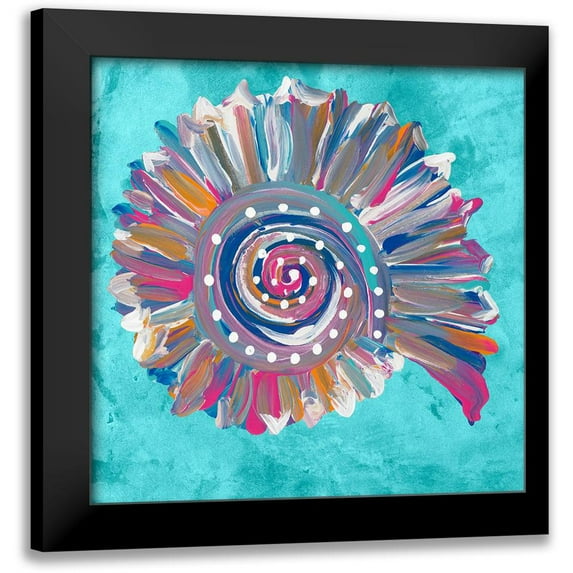 Ritter, Gina 12x12 Black Modern Framed Museum Art Print Titled - Dotted Spiral Shell on Teal