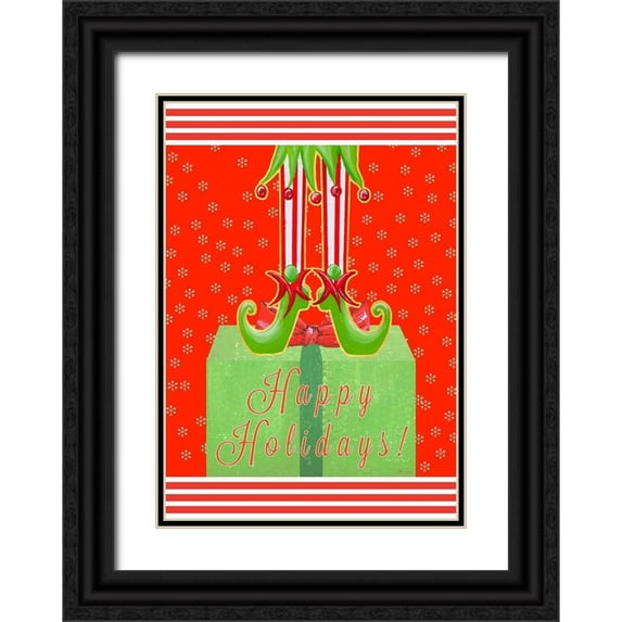 Ritter, Gina 18x24 Black Ornate Wood Framed with Double Matting Museum Art Print Titled - Happy Holidays Elf