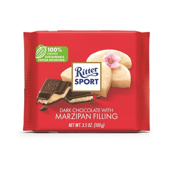 Ritter Sport Bars, Dark Chocolate with Marzipan, 3.5 Ounce (Pack of 12)