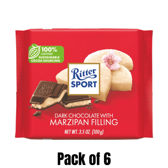 Ritter Sport Dark Chocolate Bar with Smooth German Marzipan Filling, 3.5 oz Bars, 6 Pack