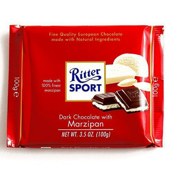 Ritter Sport Dark Chocolate with Marzipan 3.5 oz each (3 Items Per Order)