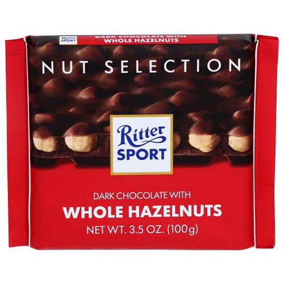 Ritter Sport , Darkc Chocolate With Whole Hazelnuts, 3.5 Oz of Each , Pack of 4