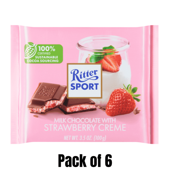 Ritter Sport Milk Chocolate Bar with Strawberry Crme Filling, 3.5 oz Bars, 6 Pack