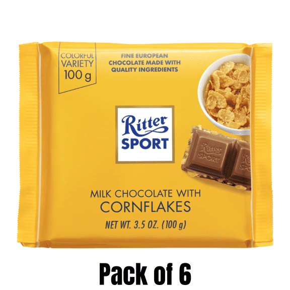 Ritter Sport Milk Chocolate with Crunchy Cornflakes, 3.5 oz Bars, 6 Pack