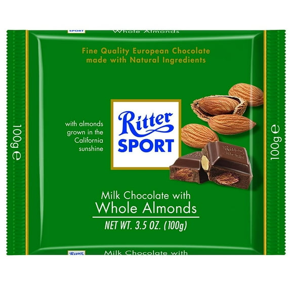 Ritter Sport Milk Chocolate with Whole Almonds Bar, Gluten Free, 3.5 Ounce (Pack of 11)