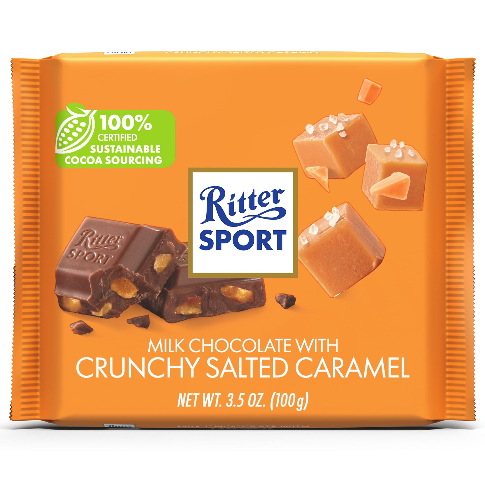 Ritter Sport Milk Chocolate Candy Bar with Crunchy Salted Caramel Chocolate Candy Bar – Authentic German Chocolate, Wrapped, 3.5 oz