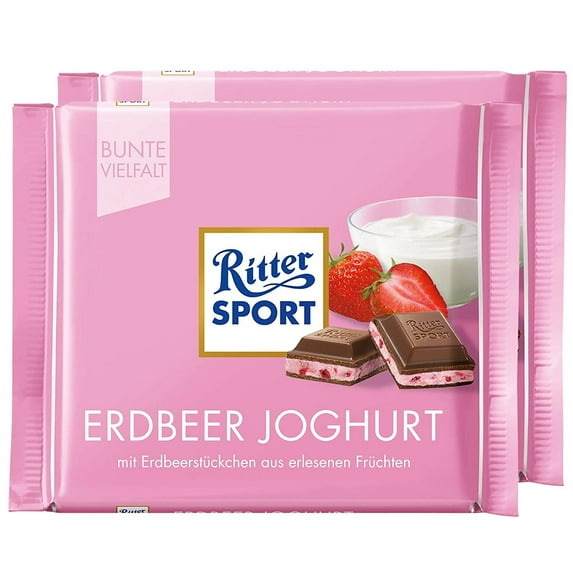 Ritter Sport Strawberry Yogurt Chocolate Bar Candy Original German Chocolate 100g/3.52oz (Pack of 2)