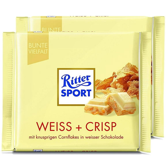 Ritter Sport White + Crisp Chocolate Bar Candy Original German Chocolate 100g/3.52oz (Pack of 2)
