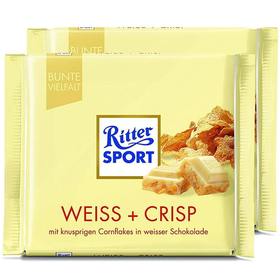 Ritter Sport White + Crisp Chocolate Bar Candy Original German Chocolate 100g/3.52oz (Pack of 2)