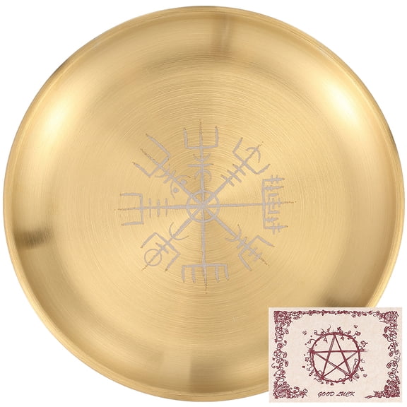 Ritual Tray Gold Offering Dish Metal Stainless Steel Flat Round Candle Holder Bowl Plates with Envelope and Cards 5.5 Inch