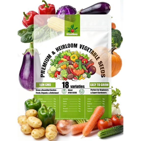 RitualBoxy 18 Vegetable Seed Variety Pack – Complete Home Garden Kit - 8,700+ Non-GMO Seeds, Heirloom, High Germination Rate – Indoor and Outdoors Gardening