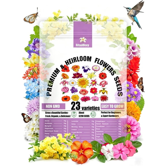 RitualBoxy 23 Varieties 6,200+ Seeds Flower Garden Mega Collection - High Germination Rate Garden Flower Seeds – Non-GMO Heirloom for Outdoor & Indoor Starting