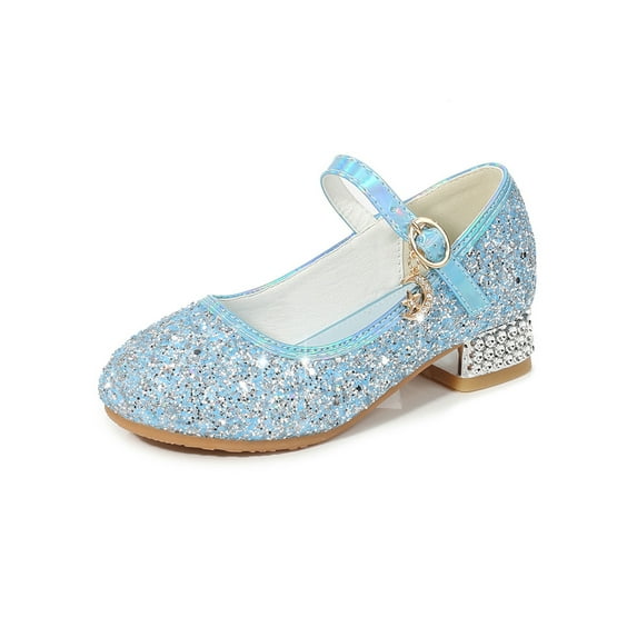 Ritualay Girls Dress Shoes Flower Girls Mary Jane Shoes Wedding Princess Glitter Flats Blue 7Y