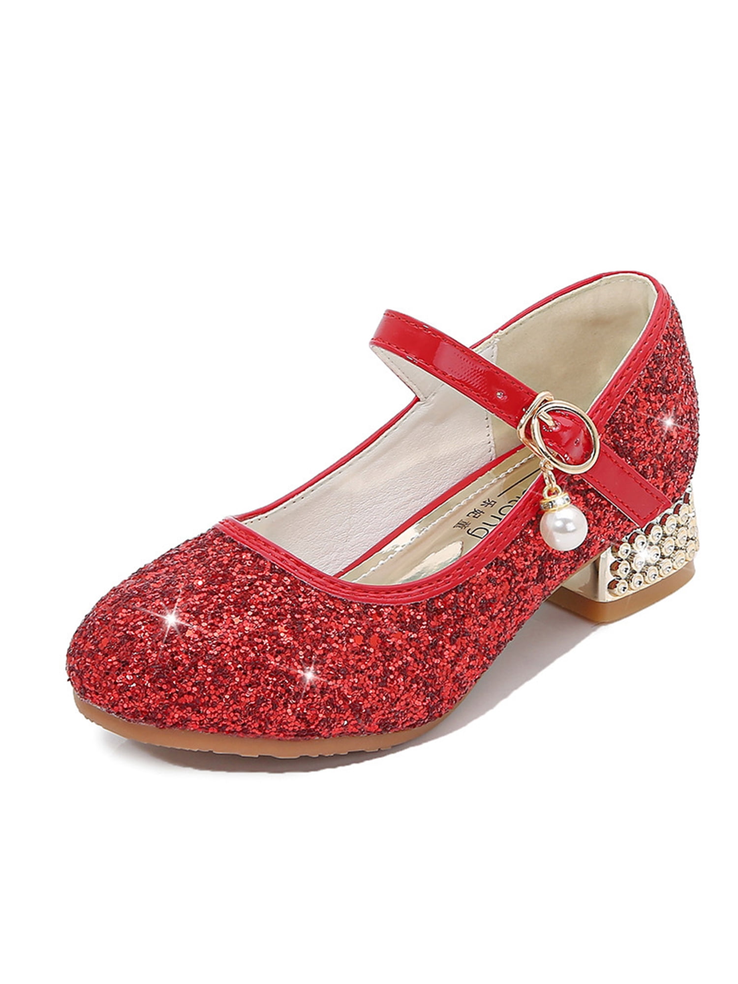 Ritualay Girls Dress Shoes Flower Girls Mary Jane Shoes Wedding Princess Glitter Flats Red 8C Walmart