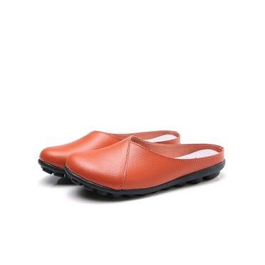Ritualay Ladies Clogs Comfort Mules Closed Toe Flats Fashion Lightweight Leather Mule Driving Walking Slip On Casual Shoes Orange US 7