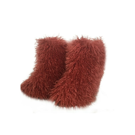 Ritualay Ladies Comfortable Mid Calf Boot Cozy Faux Fur Fuzzy Snow Boots Indoor Outdoor Casual Fashion Winter Warm Shoes Coral Color 8