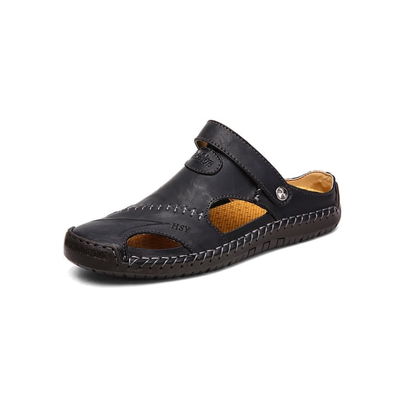 Ritualay Men's Slide Sandal Closed Toe Sandals Beach Casual Shoes Breathable Comfortable Flats Shoe Mens Men Slip On Black 14