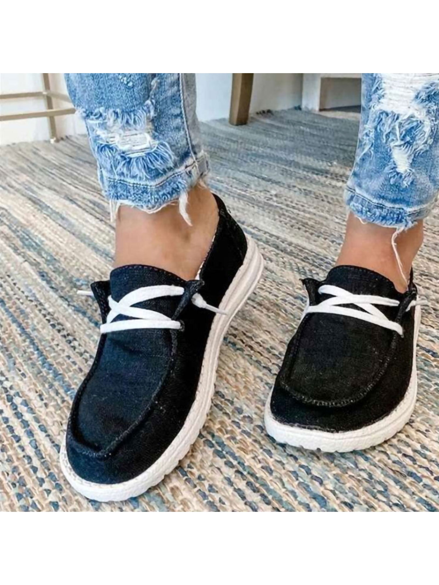 Ritualay Shoes for Women Casual Wide Width Canvas Loafer Slip On