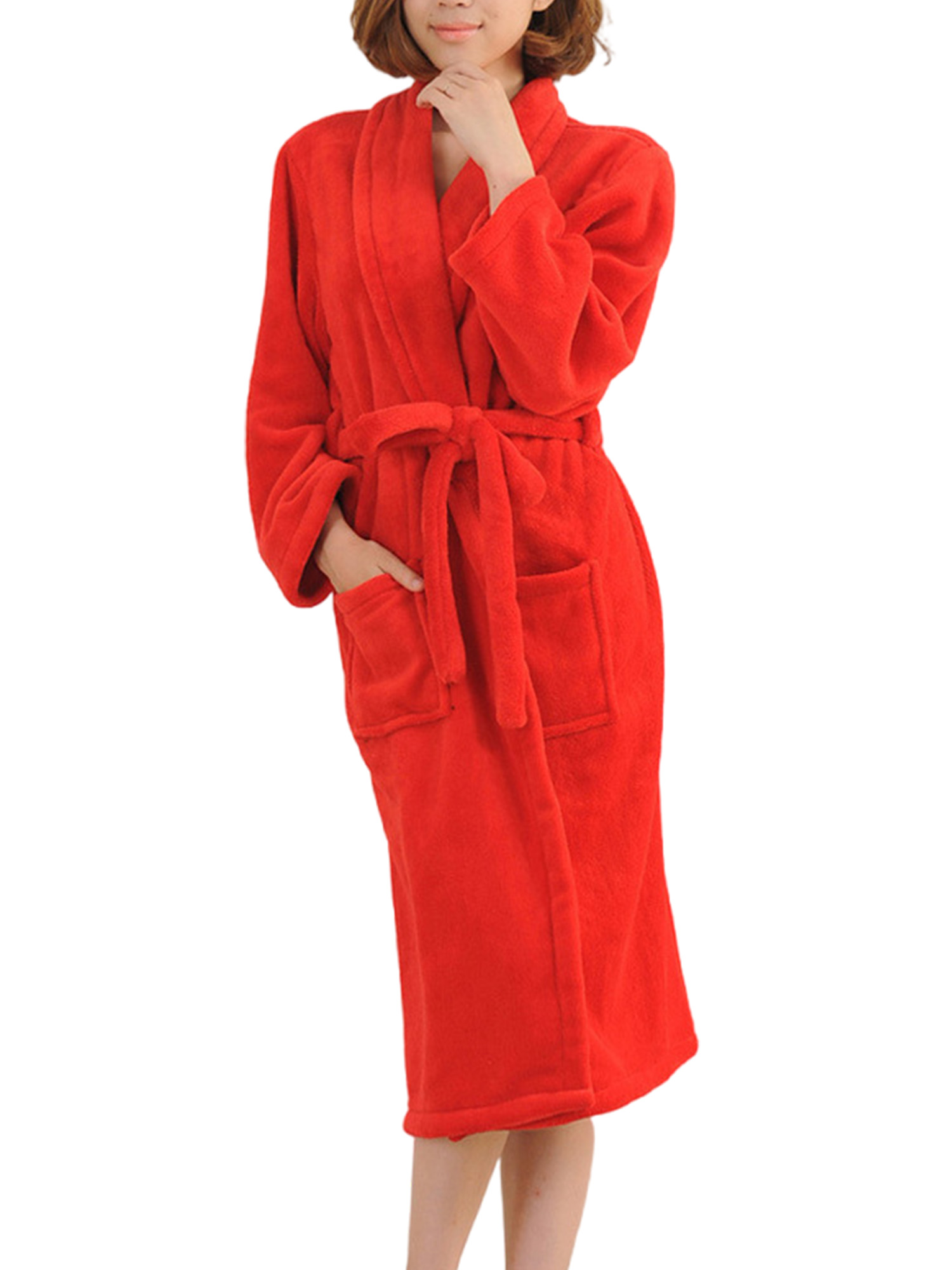 Ritualay Unisex Plush Bathrobes Long Sleeve Sherpa Bathrobe Solid Color