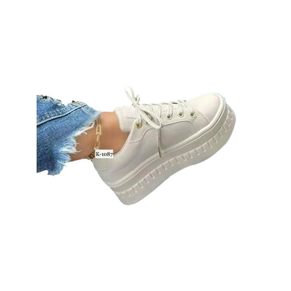 Ritualay Women Casual Platform Sneaker Round Toe Fashion Sneakers Work Driving Low Top Shoe Beige 7.5