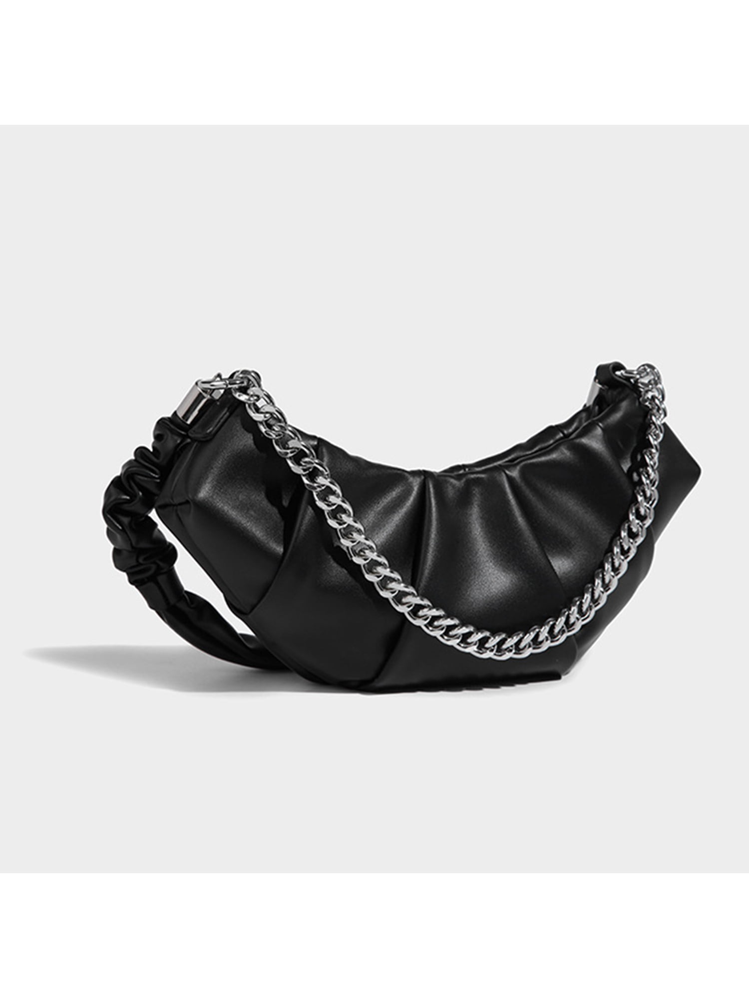 Black Ruched Bag Chain Decor