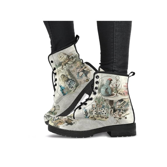 Ritualay Women Leather Boot Vintage Ankle Boots Floral Short Bootie Non Slip Fashion Booties Outdoor Work Lace Up Beige 8