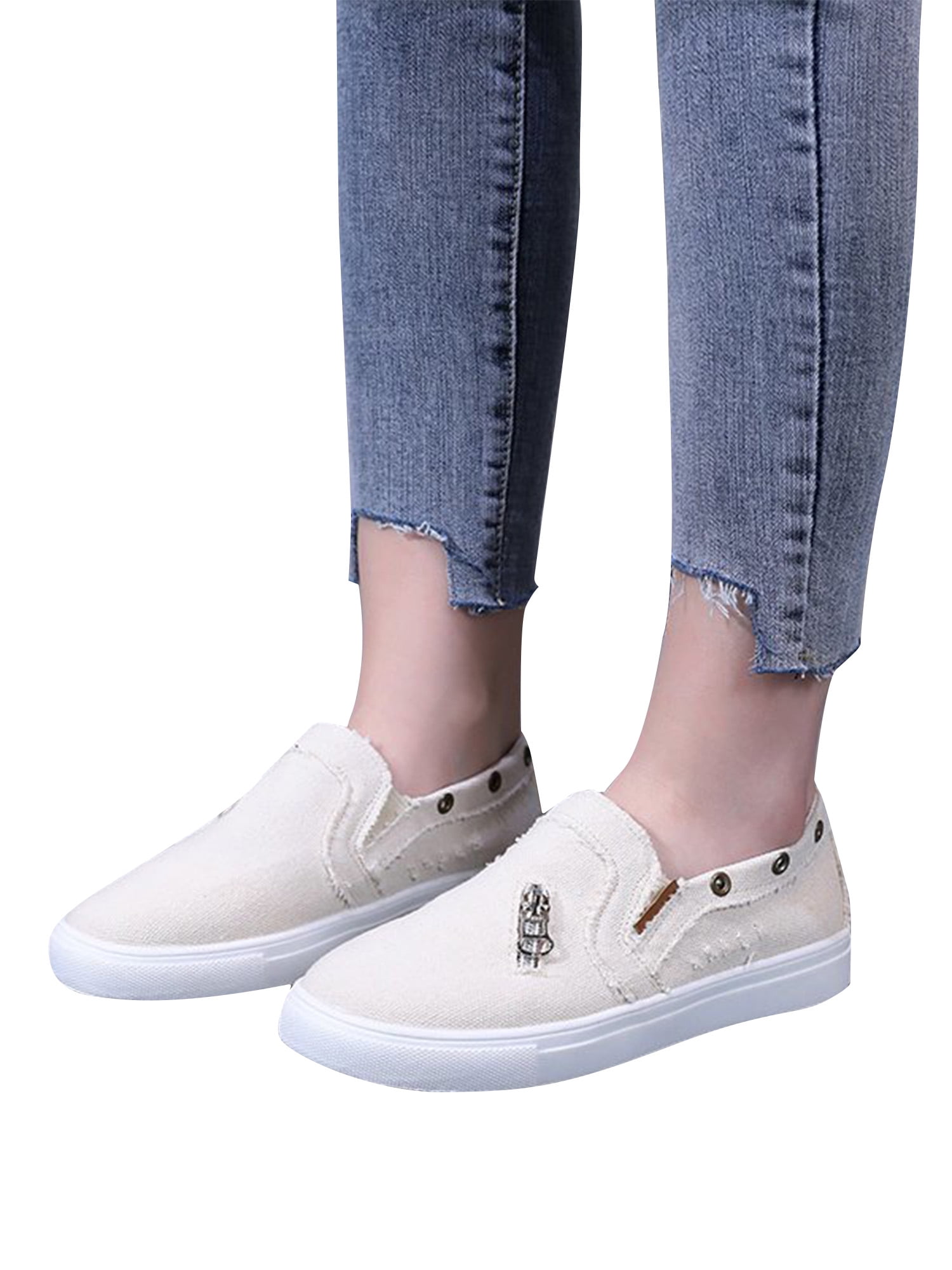 Denim Canvas Shoes Women Lace Up Casual Flat Embroidery Flower Sneakers  Shoes | eBay
