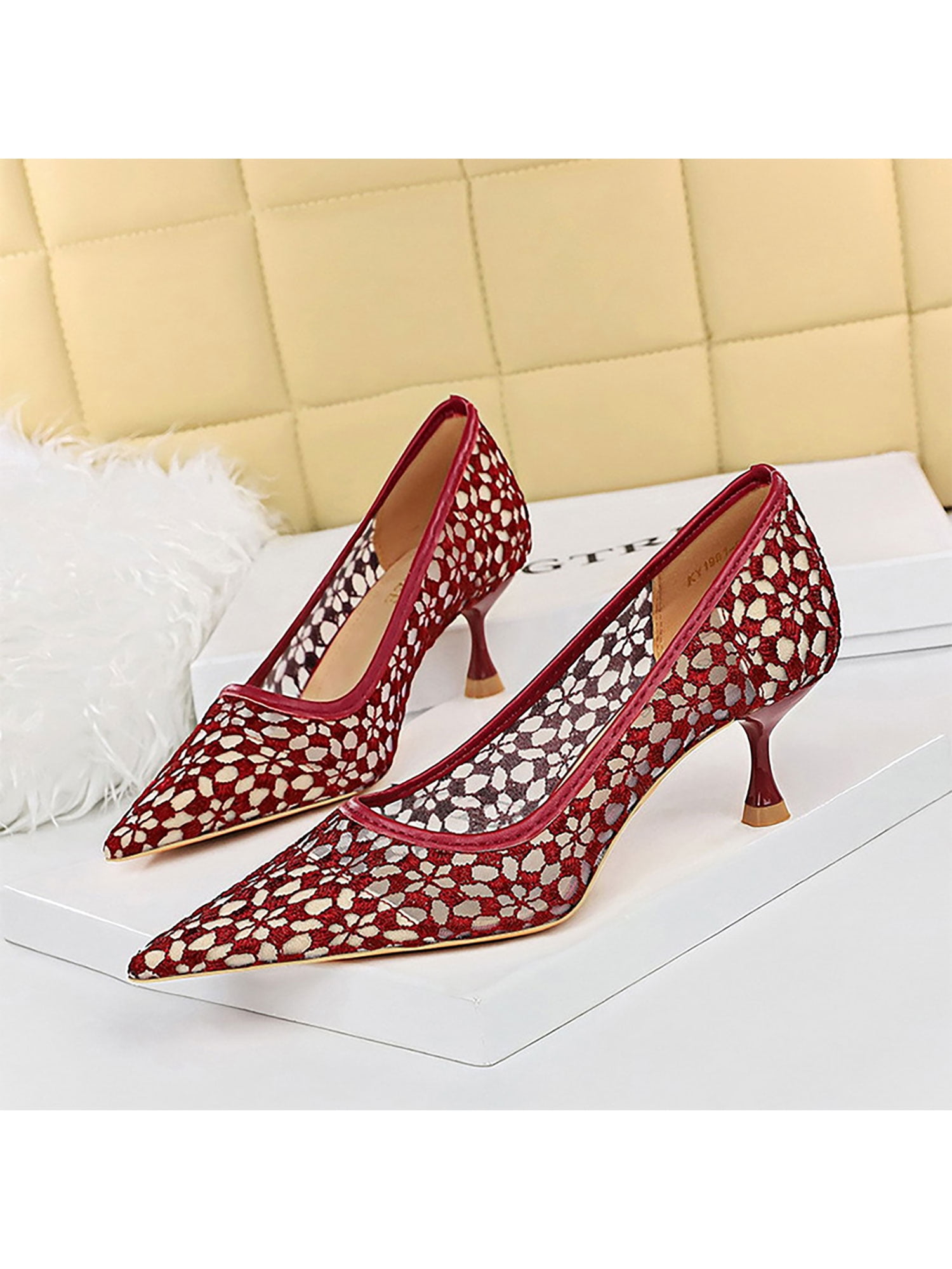 ADRIANNA PAPELL Womens White Lace Padded Lois Pointed Toe Kitten Heel Slip On Leather Pumps 9.5 M Walmart