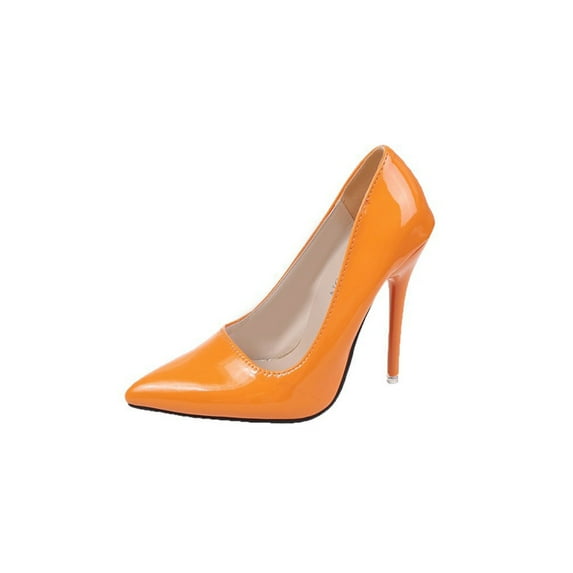 Ritualay Womens Dress Shoes Heels and Pumps Ladies Anti-Slip Slip On Dress Shoes Stiletto Heels Casual Glossy High Heel Pumps Party Lightweight Dress Pumps Heels Orange 6.5