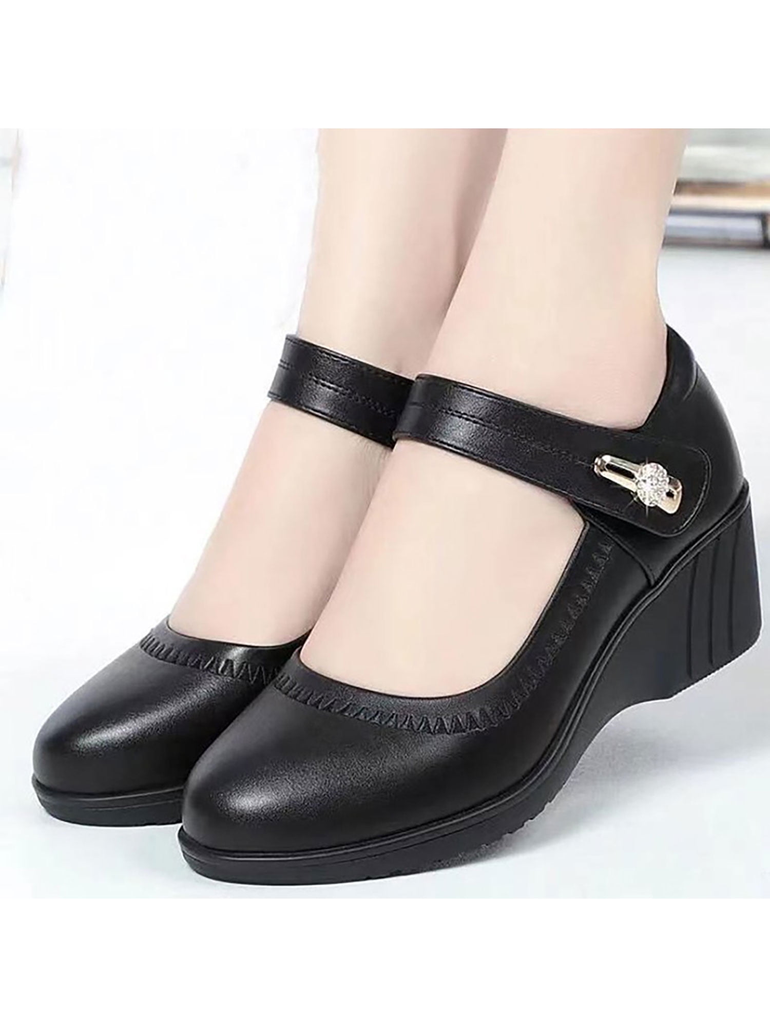 Amazon.com | Mettesally Women Wedge Heel Pumps Comfort Mid Heeled Shoes  Classic Peep Toe Party Wedding Dress Pumps Beige US5 | Shoes