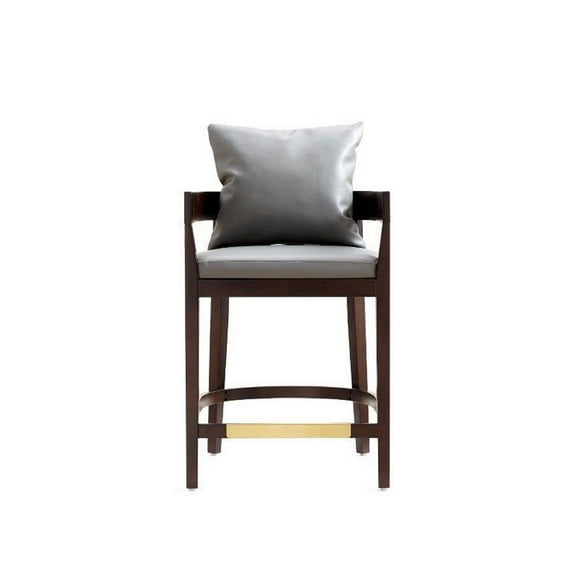 Manhattan Comfort Ritz 26.5" Faux Leather Counter Stool in Gray/Walnut