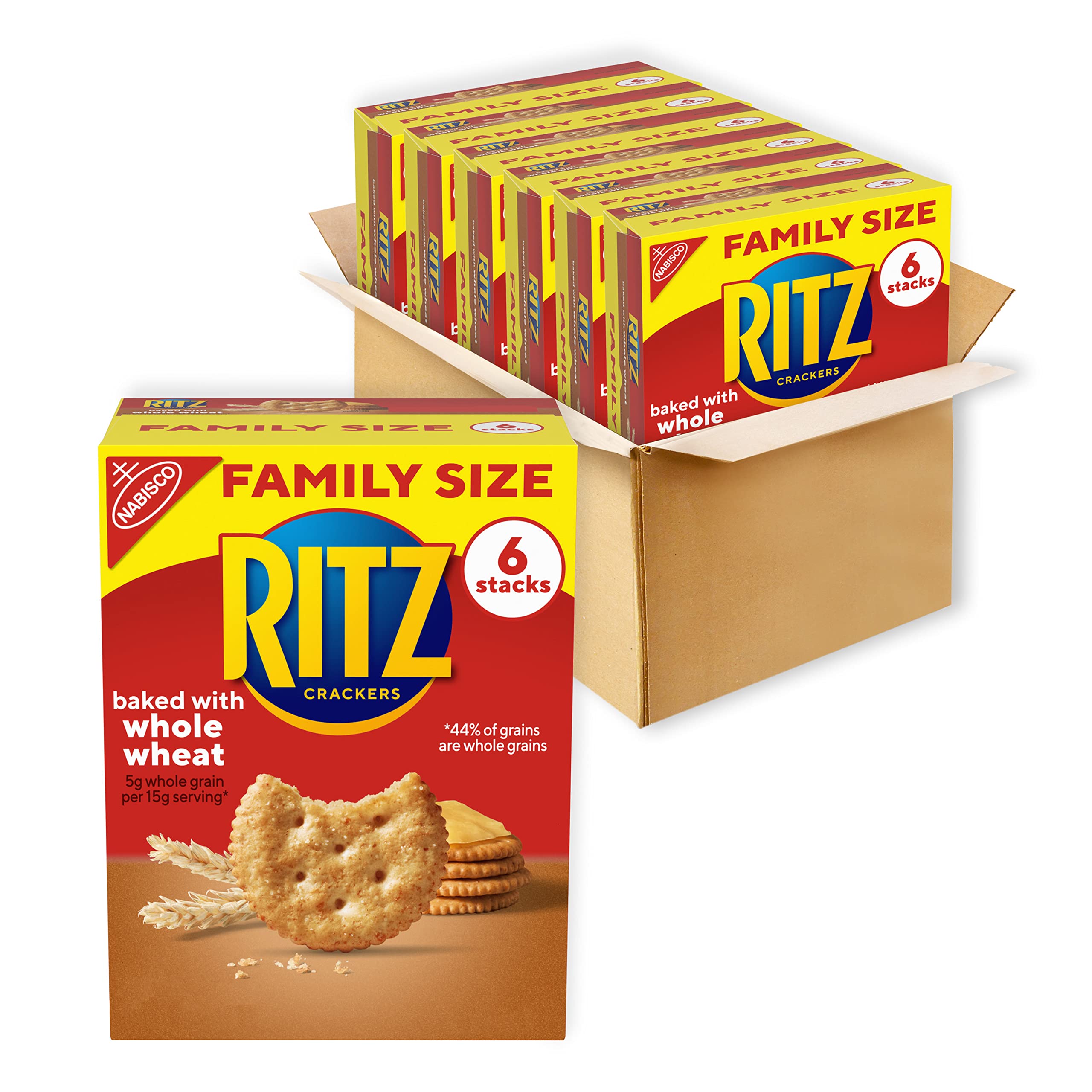 Ritz Crackers, Whole Wheat Flavor, 6 Family Size Boxes