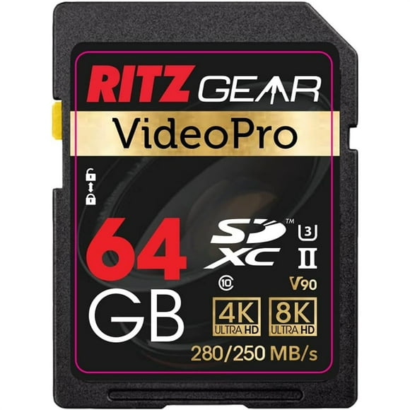 Ritz Gear 64GB High-Speed SDXC UHS-II SD Card, C10, U3, V90, Full-HD & 8K, for DSLR Video Cameras