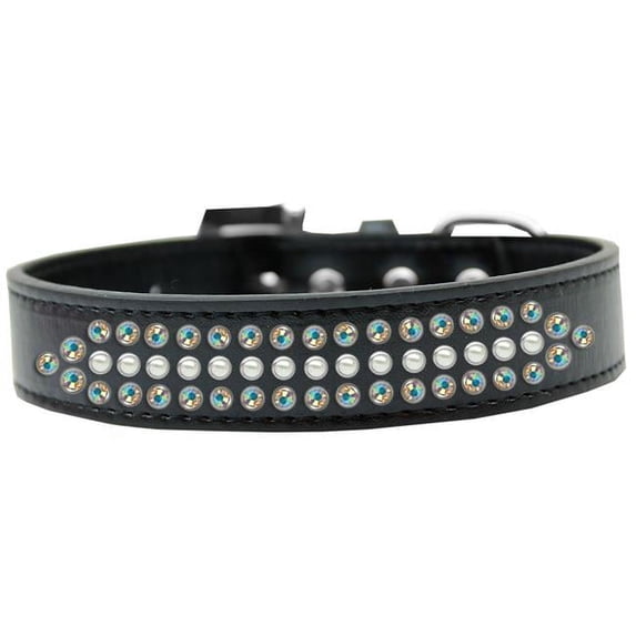 Ritz Pearl & AB Crystal Dog Collar, Black - Size 14