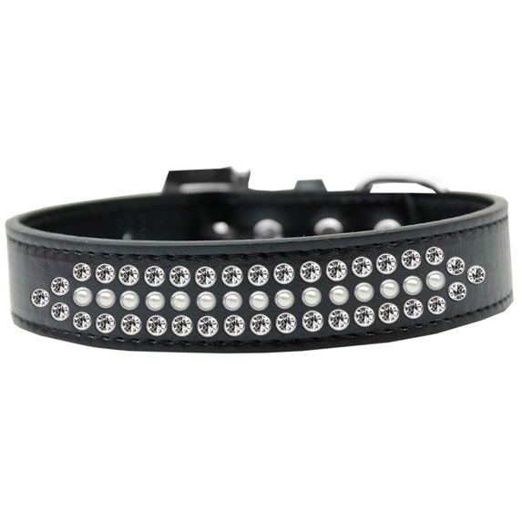 Mirage Pet Ritz Pearl and Clear Crystal Dog Collar Black Size 20