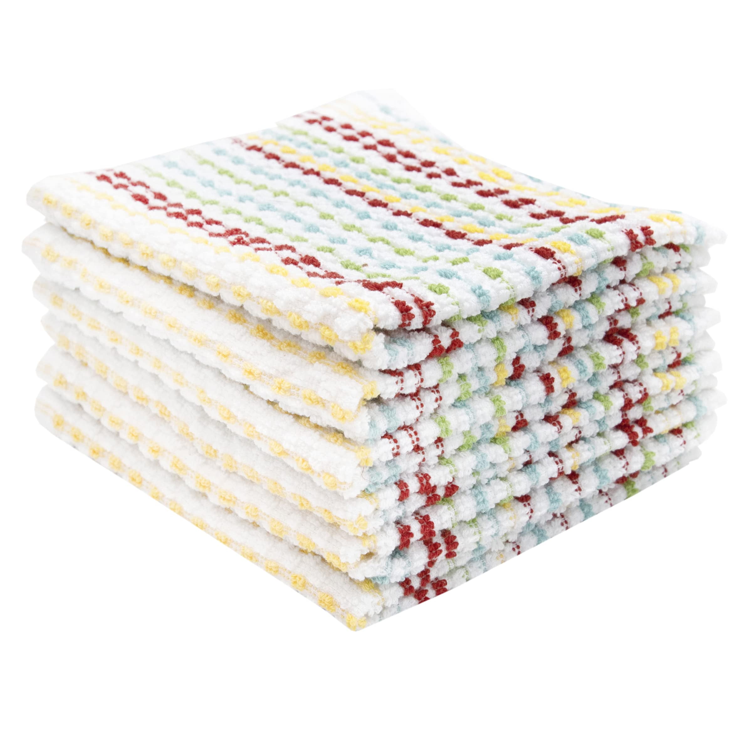 Multicolor Cotton Terry Dish Cloth Set, 12" x 12", 6 Pieces
