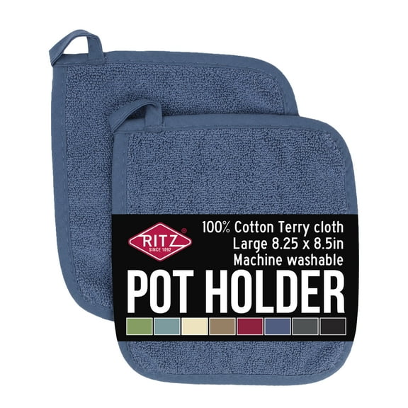 RITZ 2-Pack Terry Potholders & Hot Pads, Federal Blue – 100% Cotton, Heat Resistant, Durable & Machine Washable Kitchen Essentials