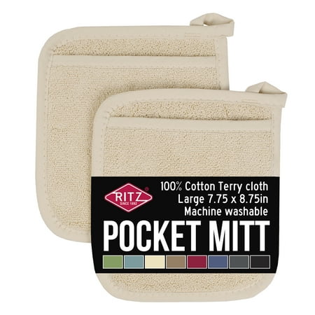 RITZ Terry Pocket Mitt Pot Holder, Set of Two, Latte