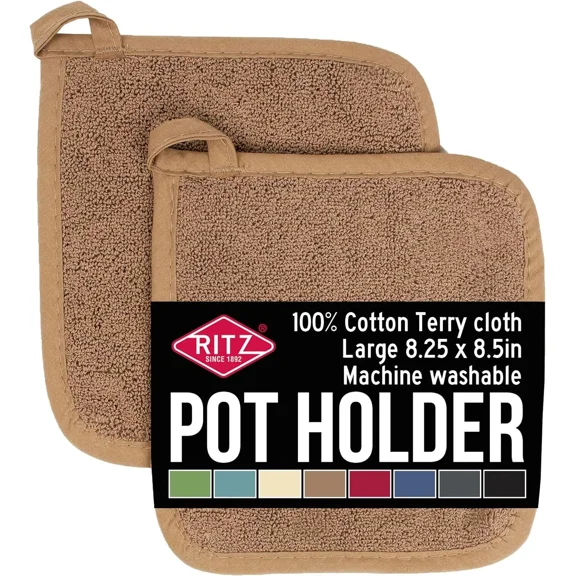 Ritz Royale Collection 100% Cotton Terry Cloth Pot Holder Hot Pad Mocha 2-Ct