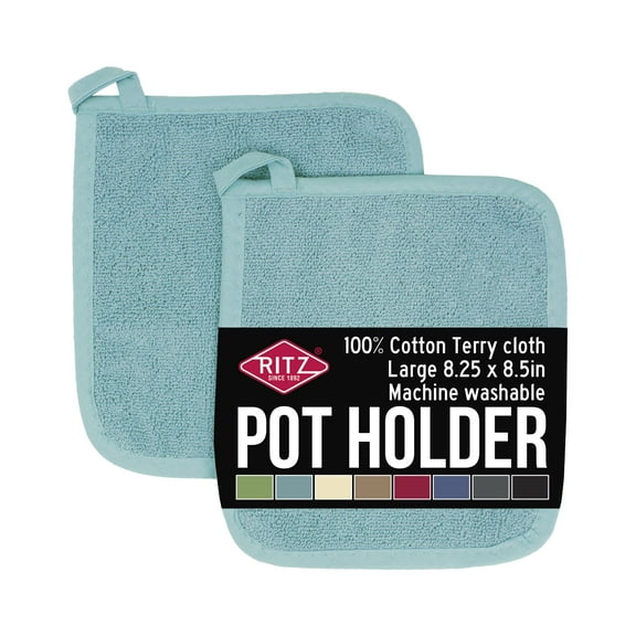 RITZ 2-Pack Terry Potholders & Hot Pads, Dew – 100% Cotton, Heat Resistant, Durable & Machine Washable Kitchen Essentials