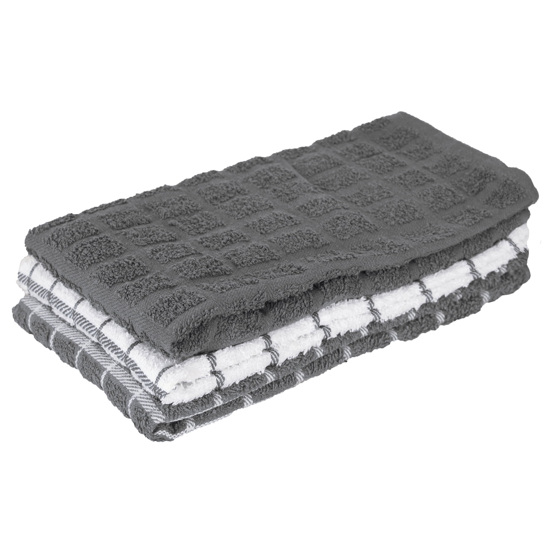 Gray Terry Cotton Kitchen Towel Set of 3