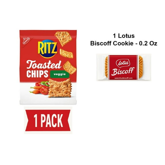 Ritz Toasted Chips Veggie Crackers, Party Snacks, 8.1 Oz - Pack Of 1 & Lotus Biscoff Cookie - 0.2 Oz - 1 ct