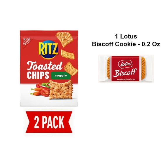 Ritz Toasted Chips Veggie Crackers, Party Snacks, 8.1 Oz - Pack Of 2 & Lotus Biscoff Cookie - 0.2 Oz - 1 ct