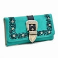 thumbnail image 1 of Ritz WB07-TQ 7.5 x 4.5 in. Trifold Rhinestone Studded Buckle Wallet, Turquoise, 1 of 1