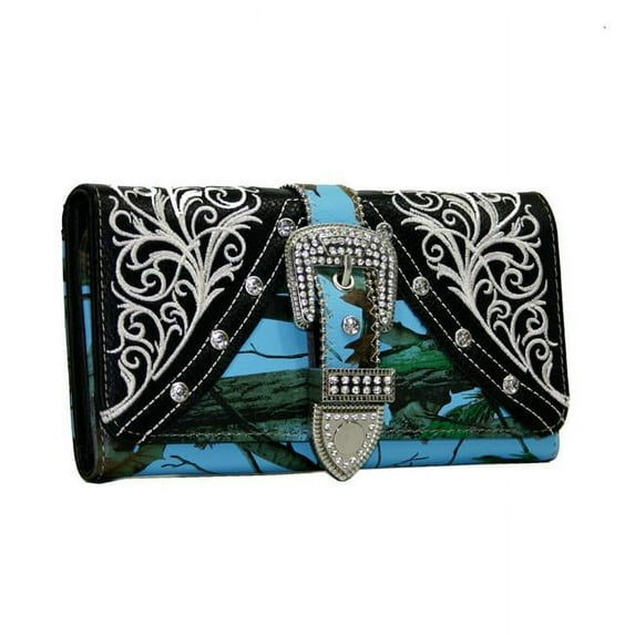 Ritz WB922-BLU-CAM 7.5 x 4.5 in. Rhinestone Studded Buckle Wallet, Blue & Cam