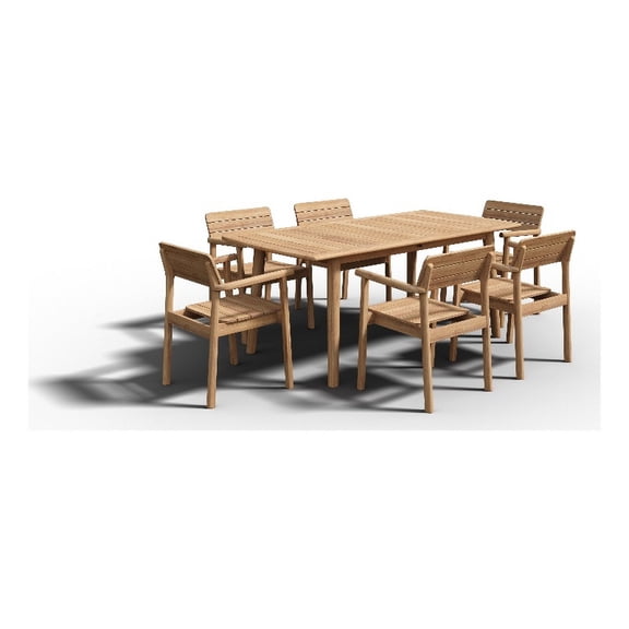 Riva 5-Piece Rectangular Teak Outdoor Dining Set with Stacking Armchairs