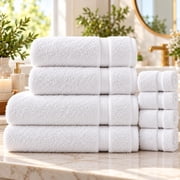 Riva Home 8-Piece 100% Cotton Towel Set, 500 GSM Soft Absorbent Bathroom Towels, 2 Bath Towels, 2 Hand Towels & 4 Washcloths, White