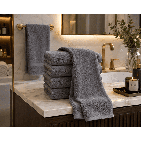 Riva Home Cotton Hand Towel 5 Pack, Soft Highly Absorbent Face Towels, Luxury Hotel Spa Quality Hand Towel for Bathroom, Gym & Kitchen, Quick Dry Machine Washable – Grey, 16x31 Inch